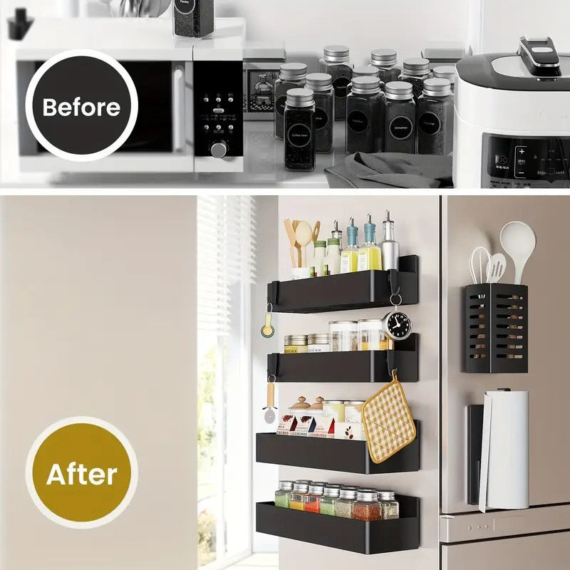 Magnetic Plastic Kitchen Shelf Rack Set - 2-Piece Wall Mount