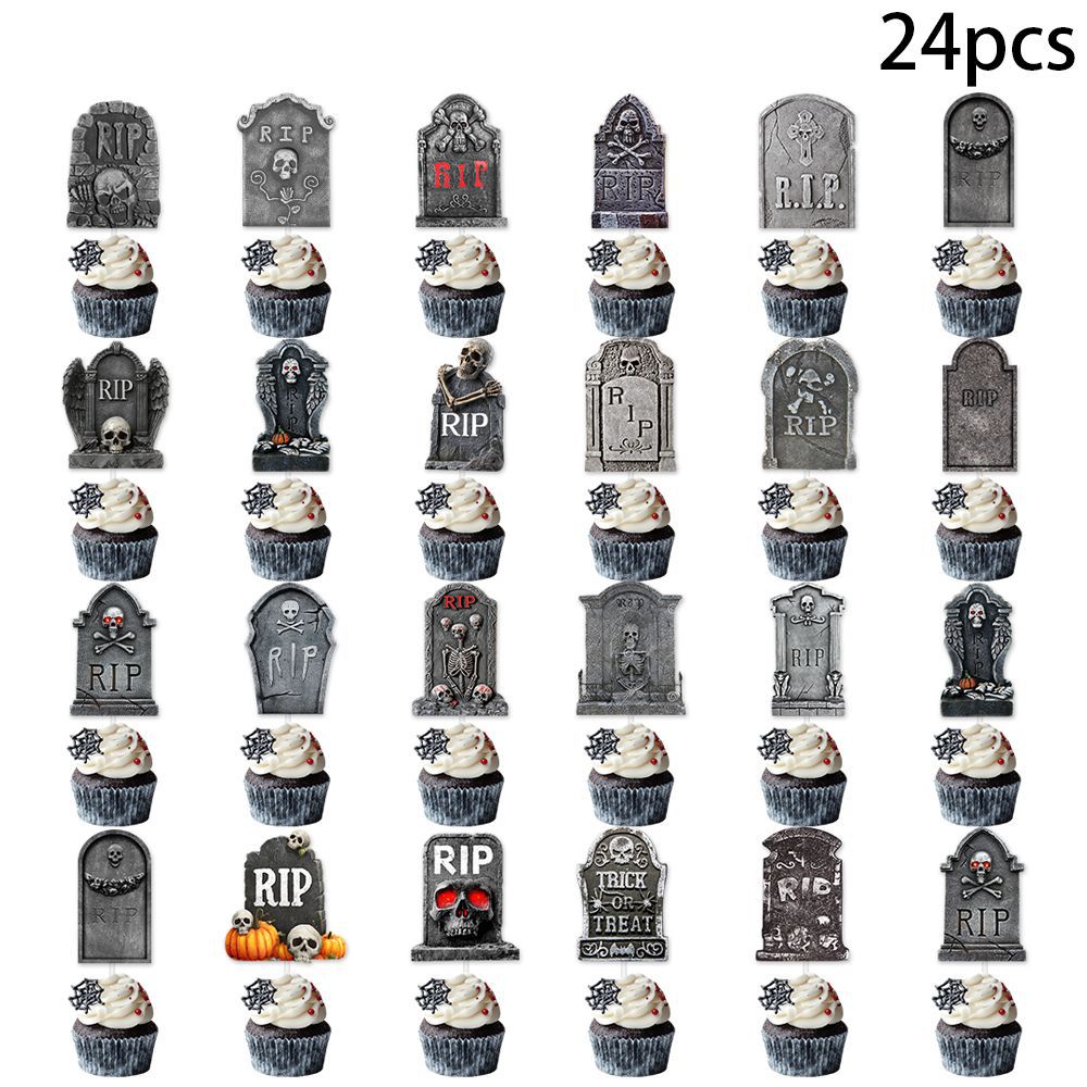 Halloween Tombstone Cake Flags Set - Horror Decorative Food Toppers