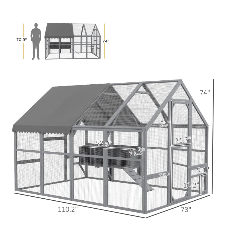 Large Chicken Coop with Nesting Boxes, Weather-Resistant Cover, Gray