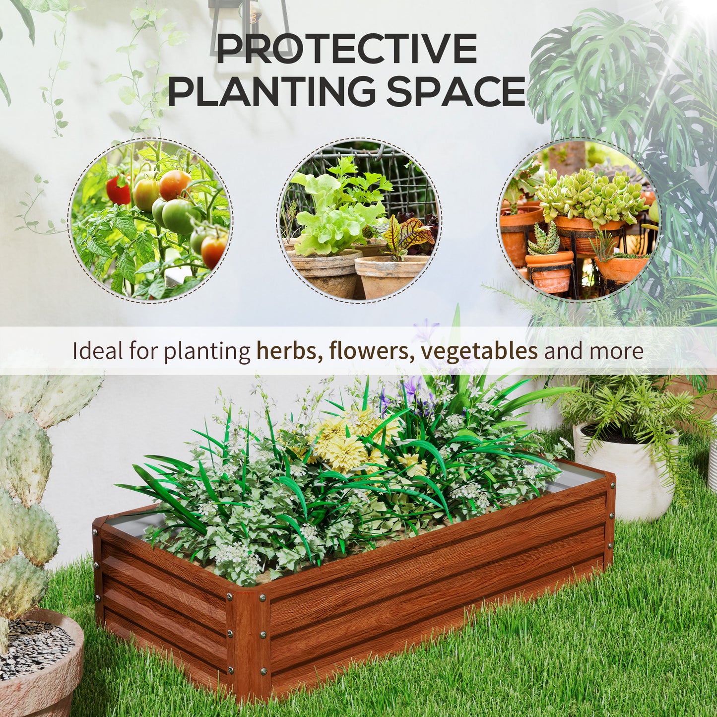 Galvanized Steel Raised Garden Bed 4x2x1 ft Plant Container for Vegetables Herbs