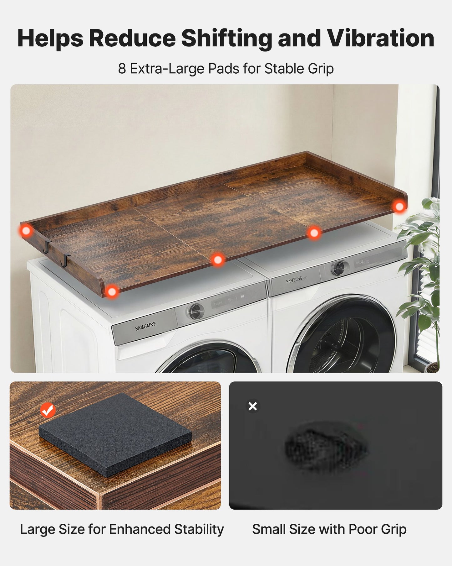 Wooden Washer Dryer Countertop with Edge & Hooks - Water-Resistant Laundry Surface, 54x27.5 in