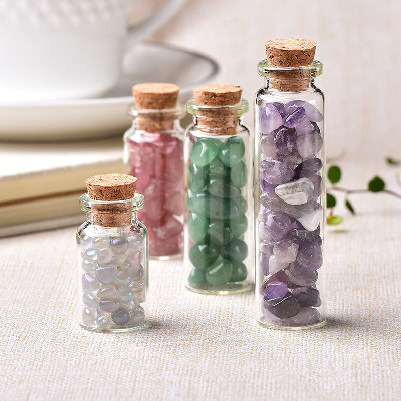 Natural Gravel Glass Wishing Bottle - Crystal Mineral Home Decor