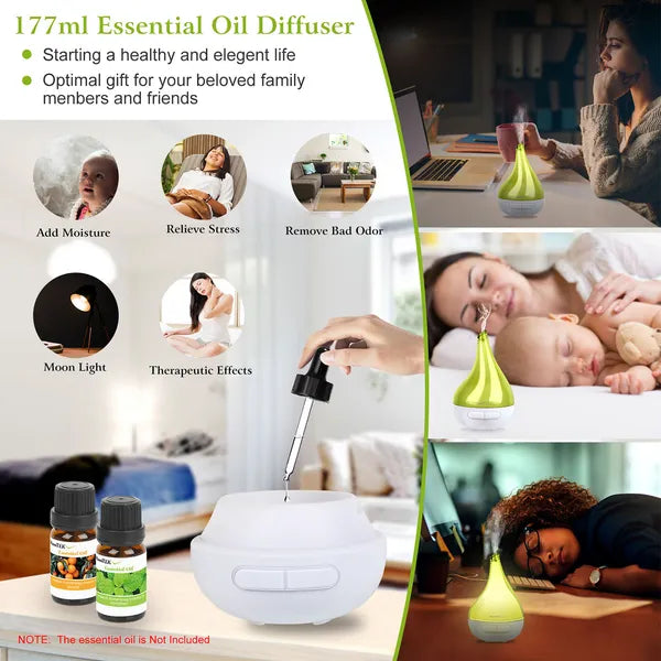 Drop-Shaped Ultrasonic Aroma Diffuser & Humidifier with 177ML Capacity - Green