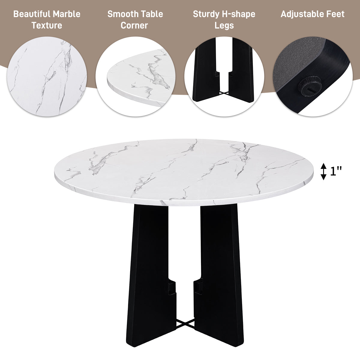 5-Piece Round Dining Table Set, 43-Inch Modern And 4 Upholstered