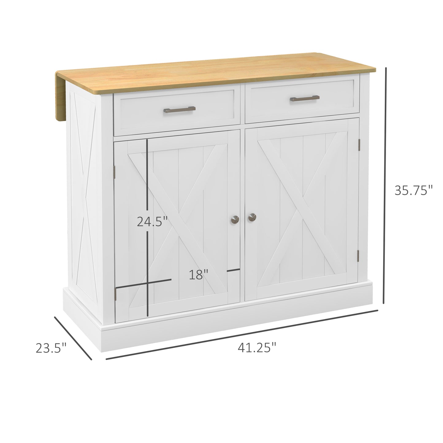 Rolling Kitchen Island with Drop Leaf - White Farmhouse Cart