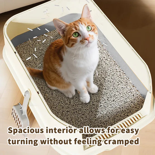 Extra Large Dual-Entry Cat Litter Box with Odor Control & Easy Clean Gray