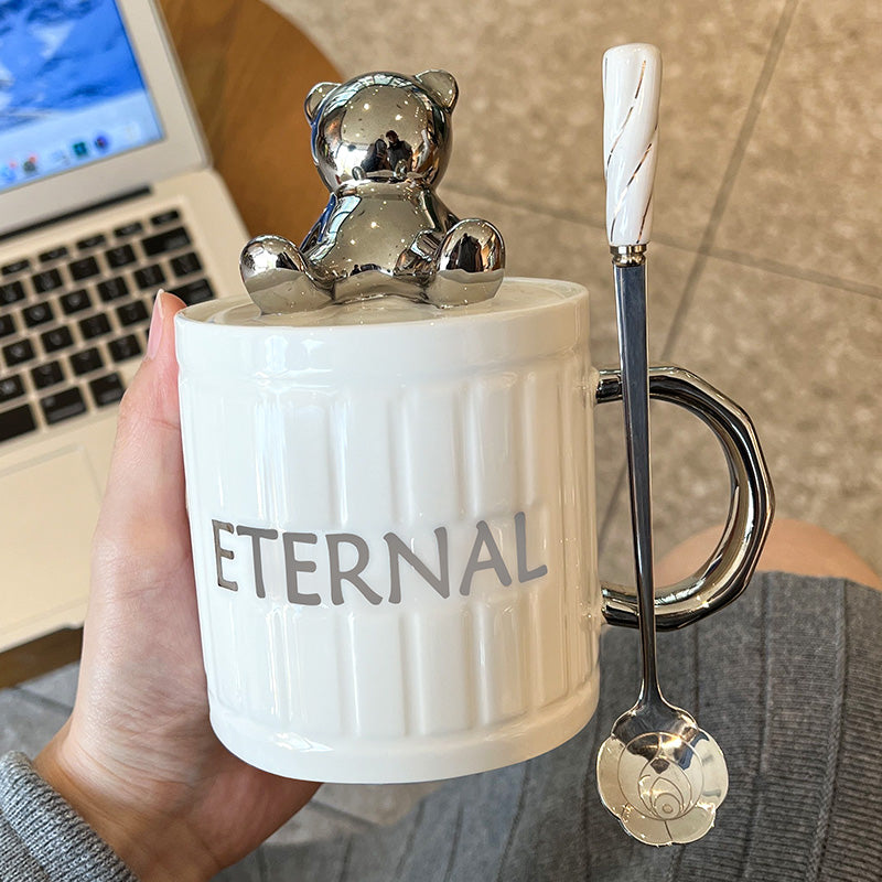 Ceramic Mug with Lid and Spoon - Creative Drinkware for Kitchen