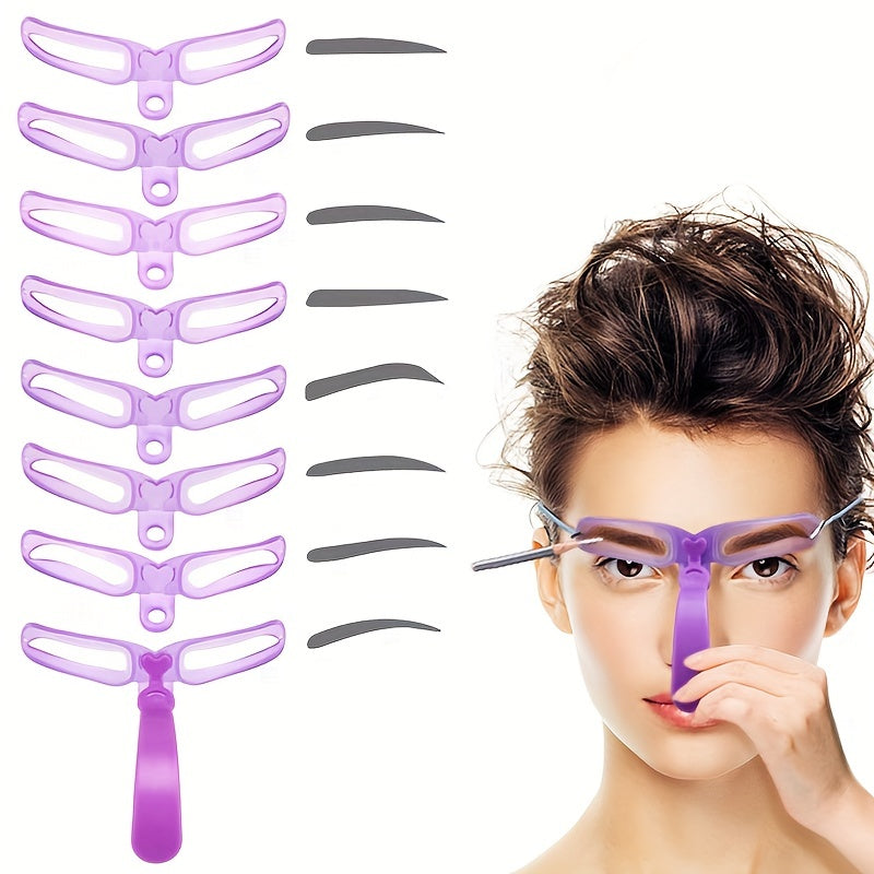 Eyebrow Stencil Kit with 8 Reusable Shapes & Handle for Precise Brows