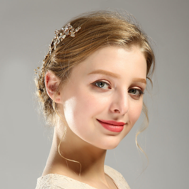 Golden Flower Hair Comb Bridal Headwear