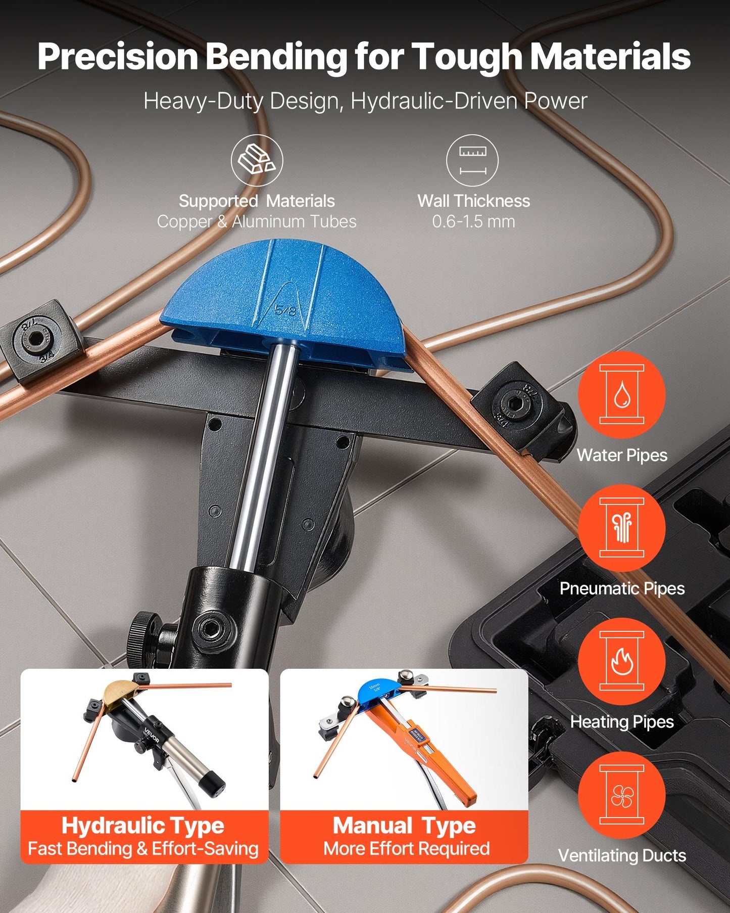 Hydraulic Pipe Bender Kit 1/4-7/8 Inch Copper Tube Bending Tool Set - HVAC Auto Repair