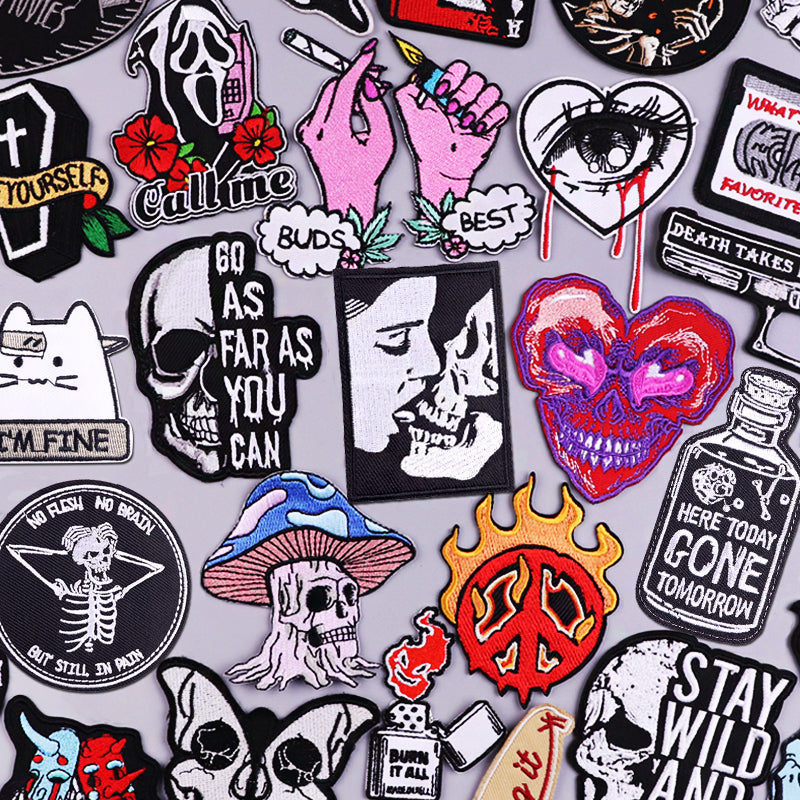 Embroidered Punk Skull Patch Iron-On Clothing Accessories - Multiple Colors