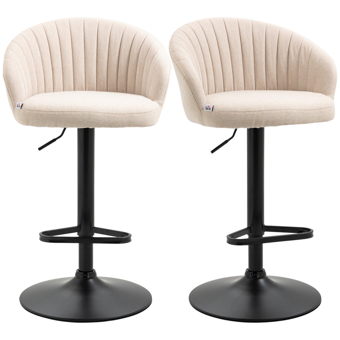 Modern Upholstered Adjustable Barstools with Swivel Seat, Linen Touch