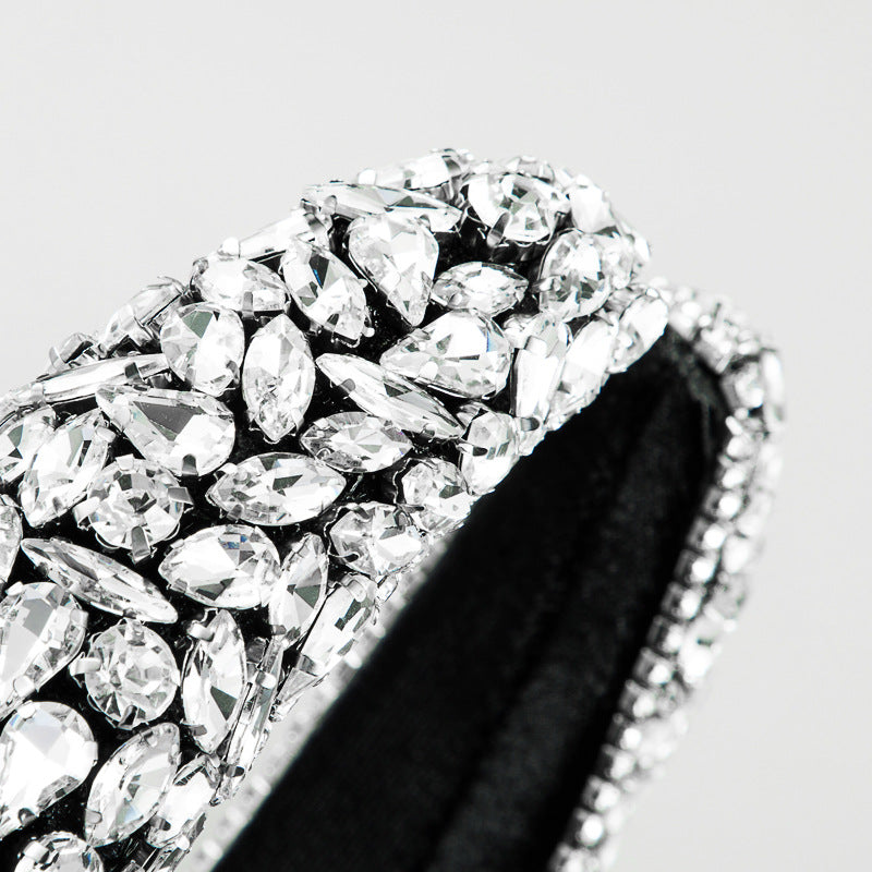 Wide Brim Rhinestone Hair Band - Silver Fabric Hair Accessories
