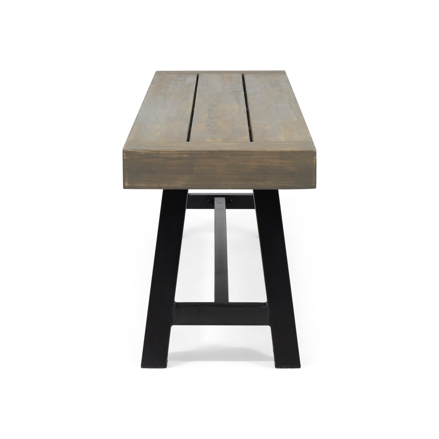 Acacia Wood Outdoor Patio Bench - Grey and Rustic Metal