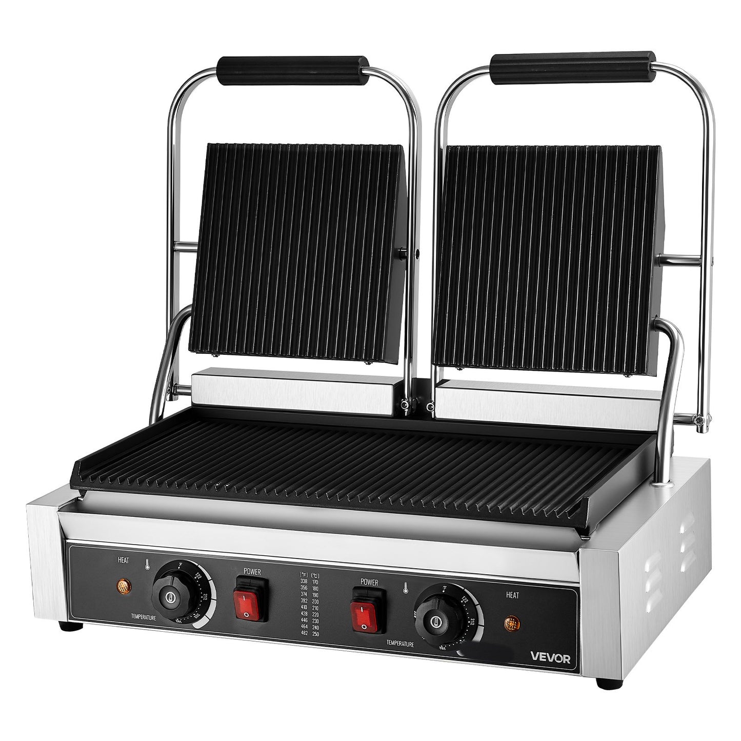 Commercial Electric Panini Press Grill 19x9in Sandwich Maker with Adjustable Temperature