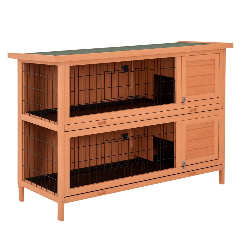 Large 2-Story Wooden Rabbit Hutch with Lockable Doors Waterproof Roof