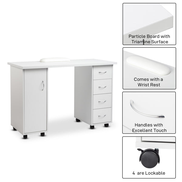 White Computer Desk with 4 Drawers and Wrist Rest - 120x54x81cm