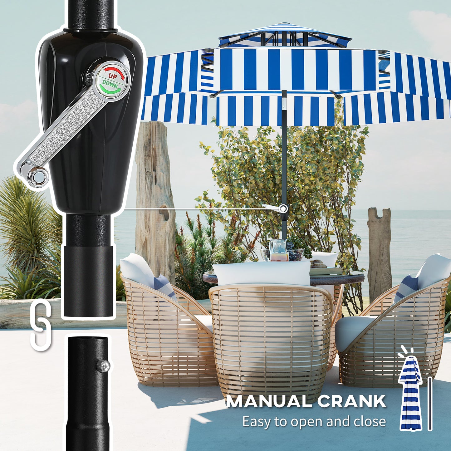 8.6FT Patio Umbrella with UPF 30+ Protection - Navy Blue
