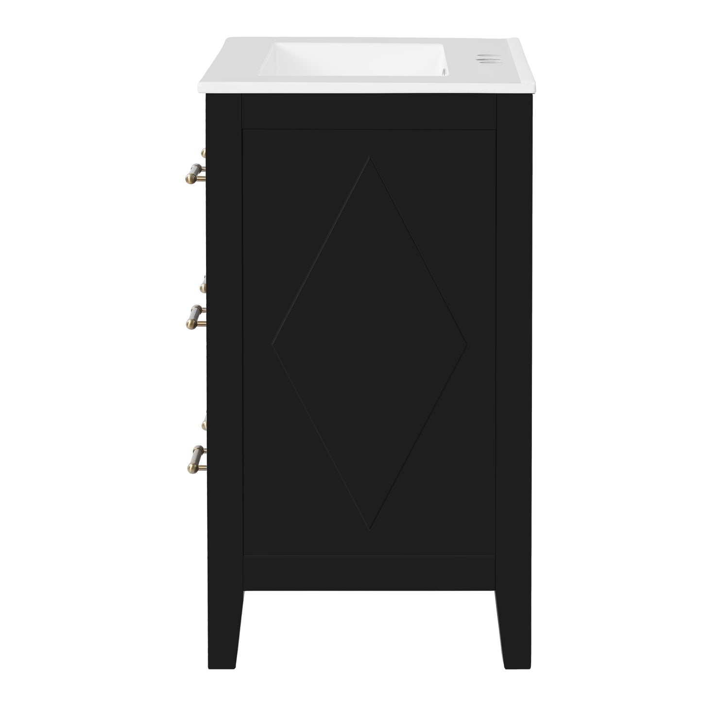 24'' Bathroom Vanity with Ceramic Sink - Black, 3 Drawers