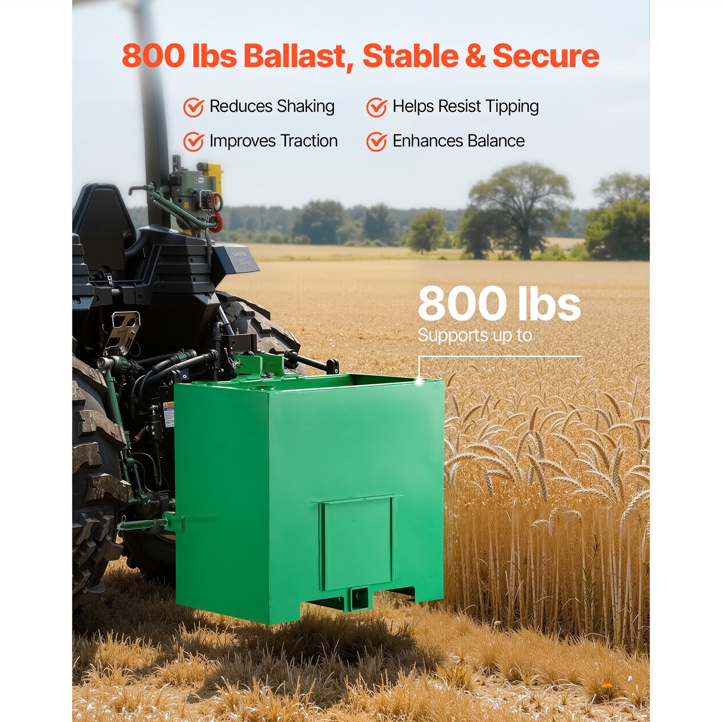 Heavy-Duty Tractor Ballast Box 800 Lb Capacity with 2-Inch Hitch Steel Loader Attachment