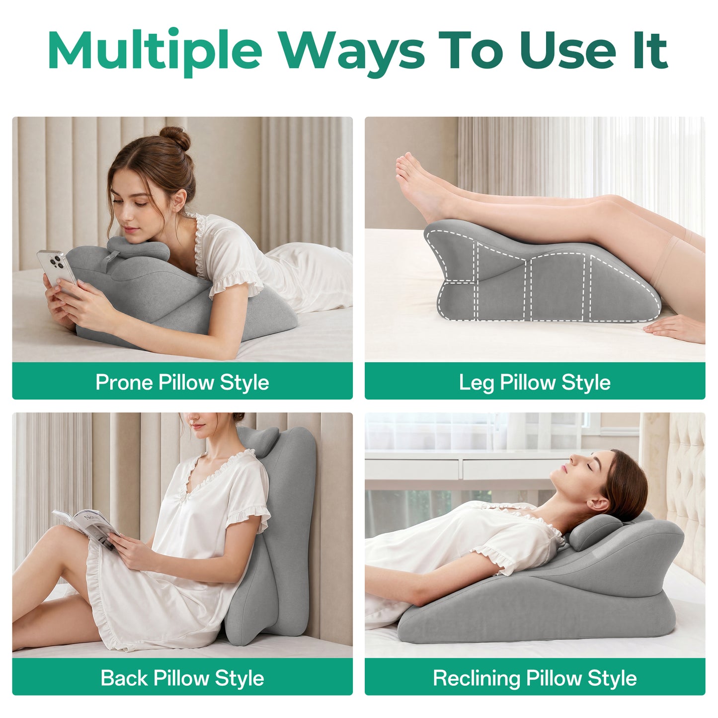 Ergonomic Memory Foam Support Pillow for Couples - Grey