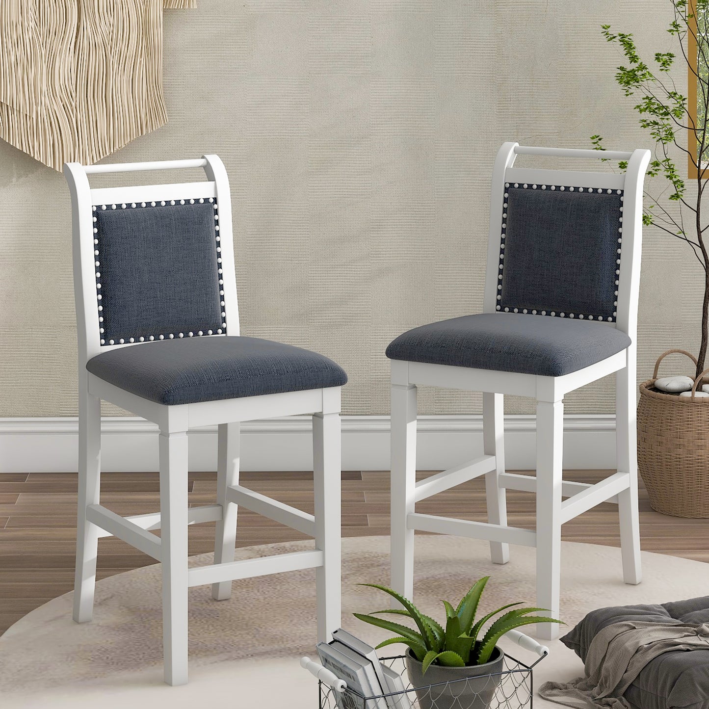 3-Piece Wood Counter Height Dining Table Set with Chairs - White