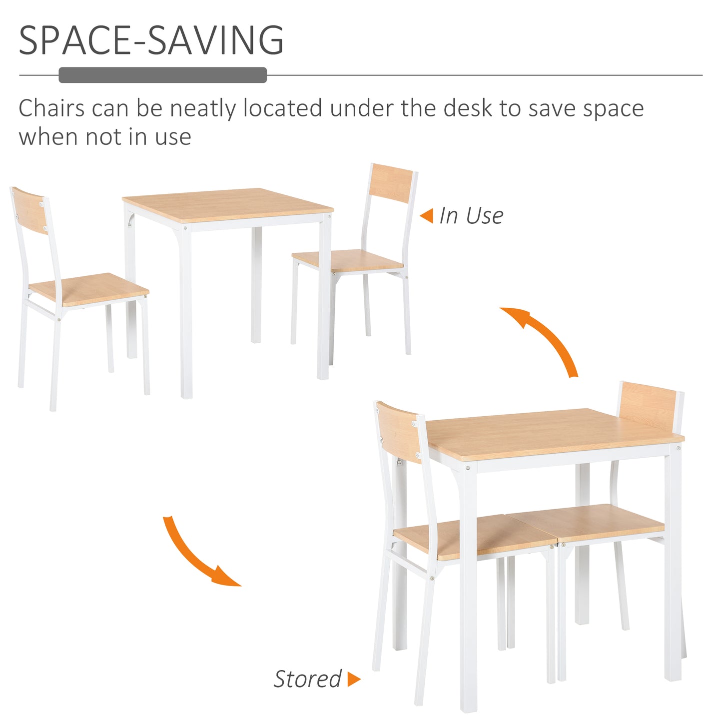3-Piece White Square Dining Table Set with 2 Chairs