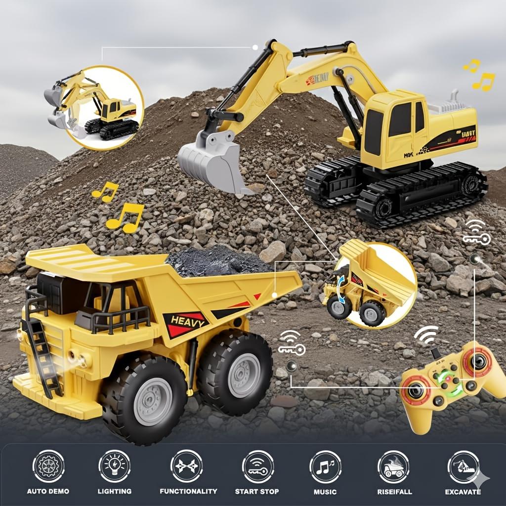 Remote Control Construction Vehicle Set for Kids - Educational Excavator & Dump Truck