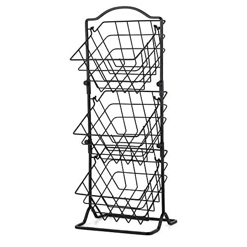 Three-Tier Metal Vegetable and Snack Storage Rack - Foldable Kitchen Organizer