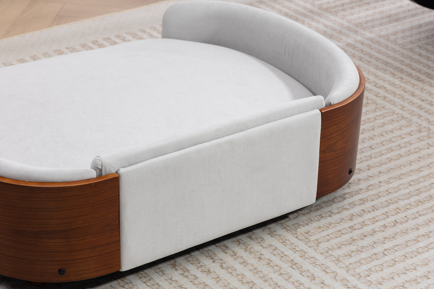 Large Elevated Dog Bed with Velvet Cushion and Solid Wood Legs - Scandinavian Style Pet Sofa