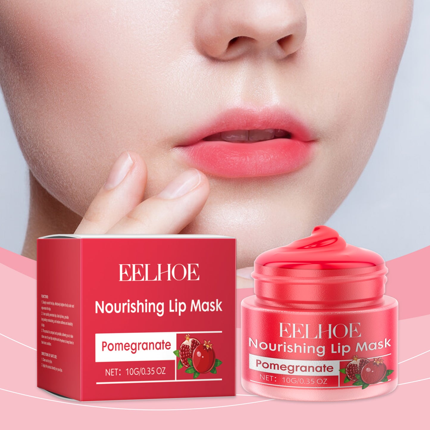 Pomegranate Lip Mask - Moisturizing Vitamin E Lip Treatment for Dry Lips