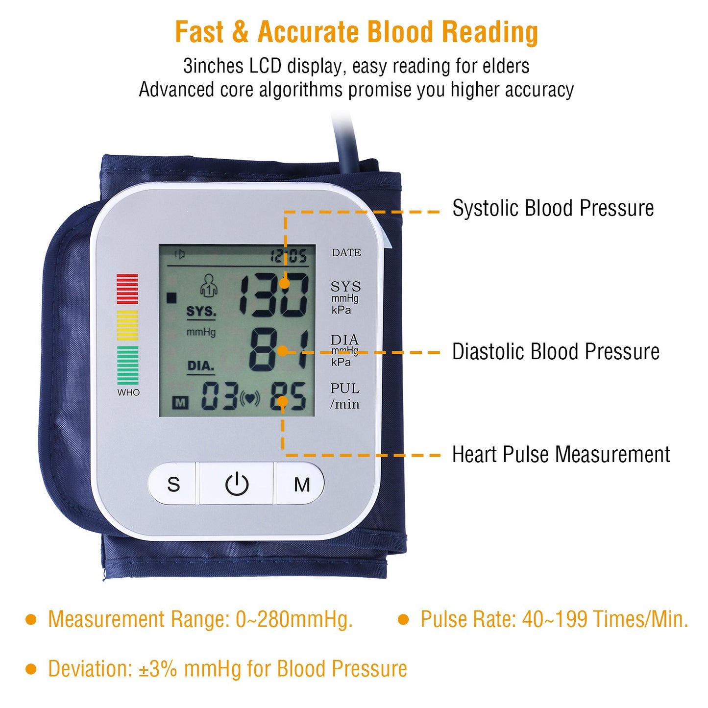 Digital Blood Pressure Monitor with Voice and Large LCD Display - Home Health Cuff
