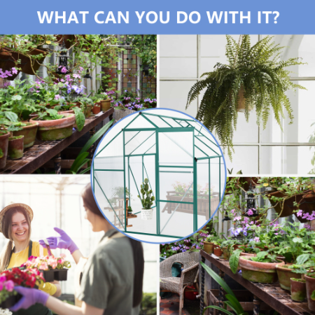 6x8 ft Outdoor Greenhouse with Aluminum Frame & Sliding Door