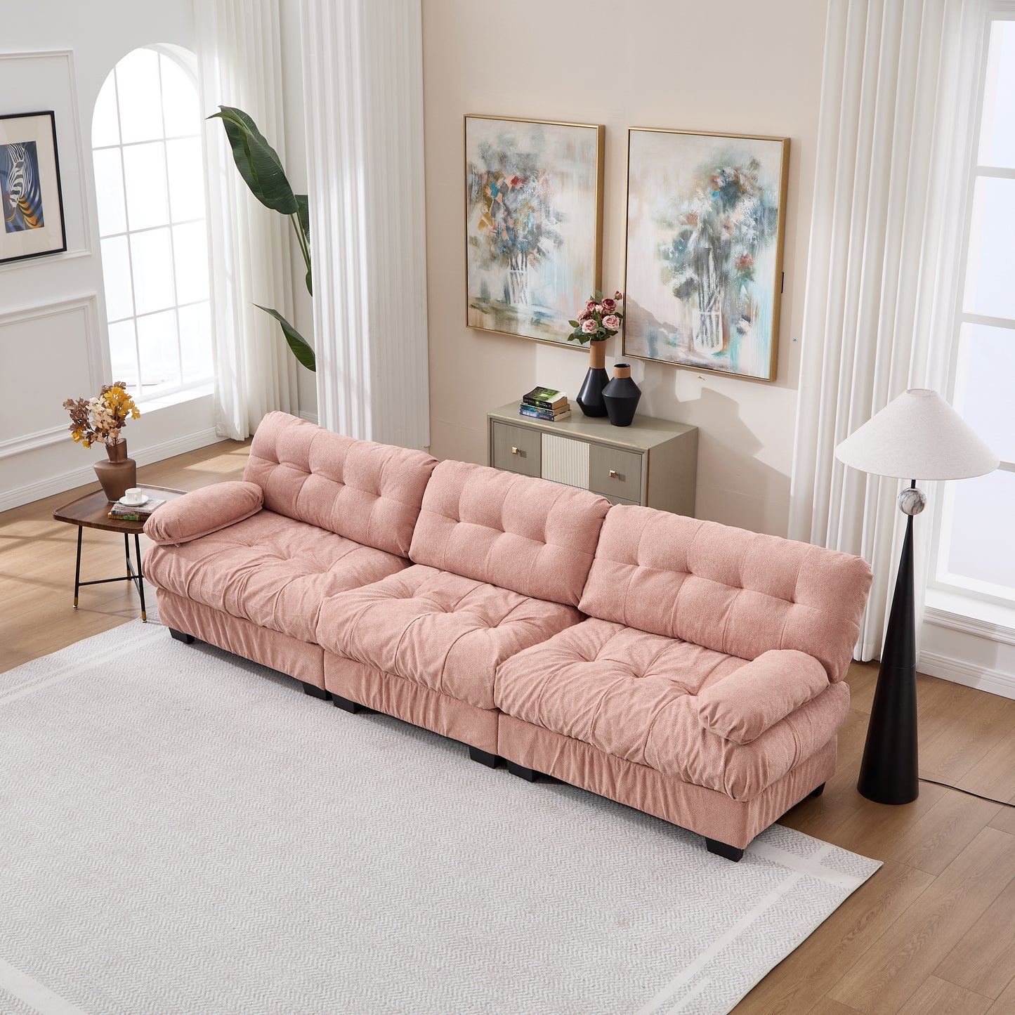 Modular Sectional Sofa - Pink Cloud Couch with 5 Pillows