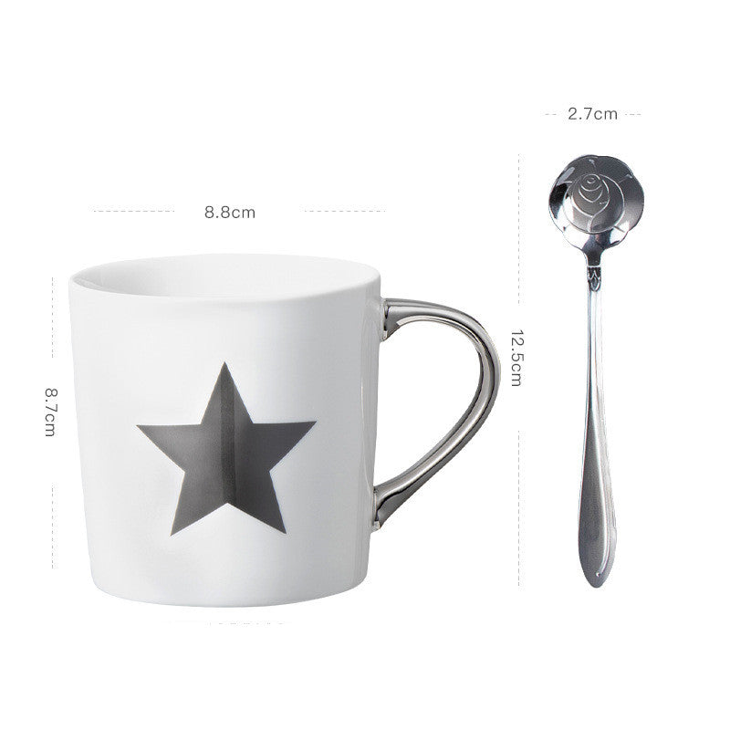 Luxury Coffee Mug with Lid and Spoon - Heart, LOVE, Star Style