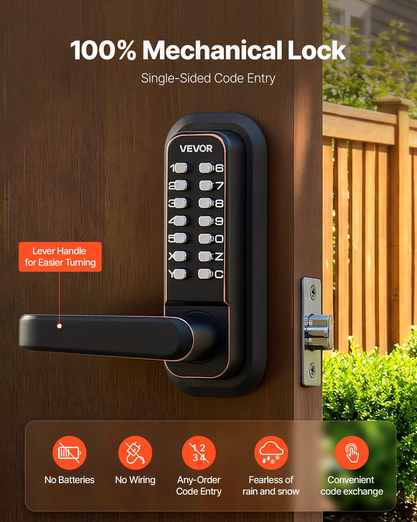 Mechanical Keyless Door Lock with Handle, 4-7 Digit Code, Outdoor Indoor Use