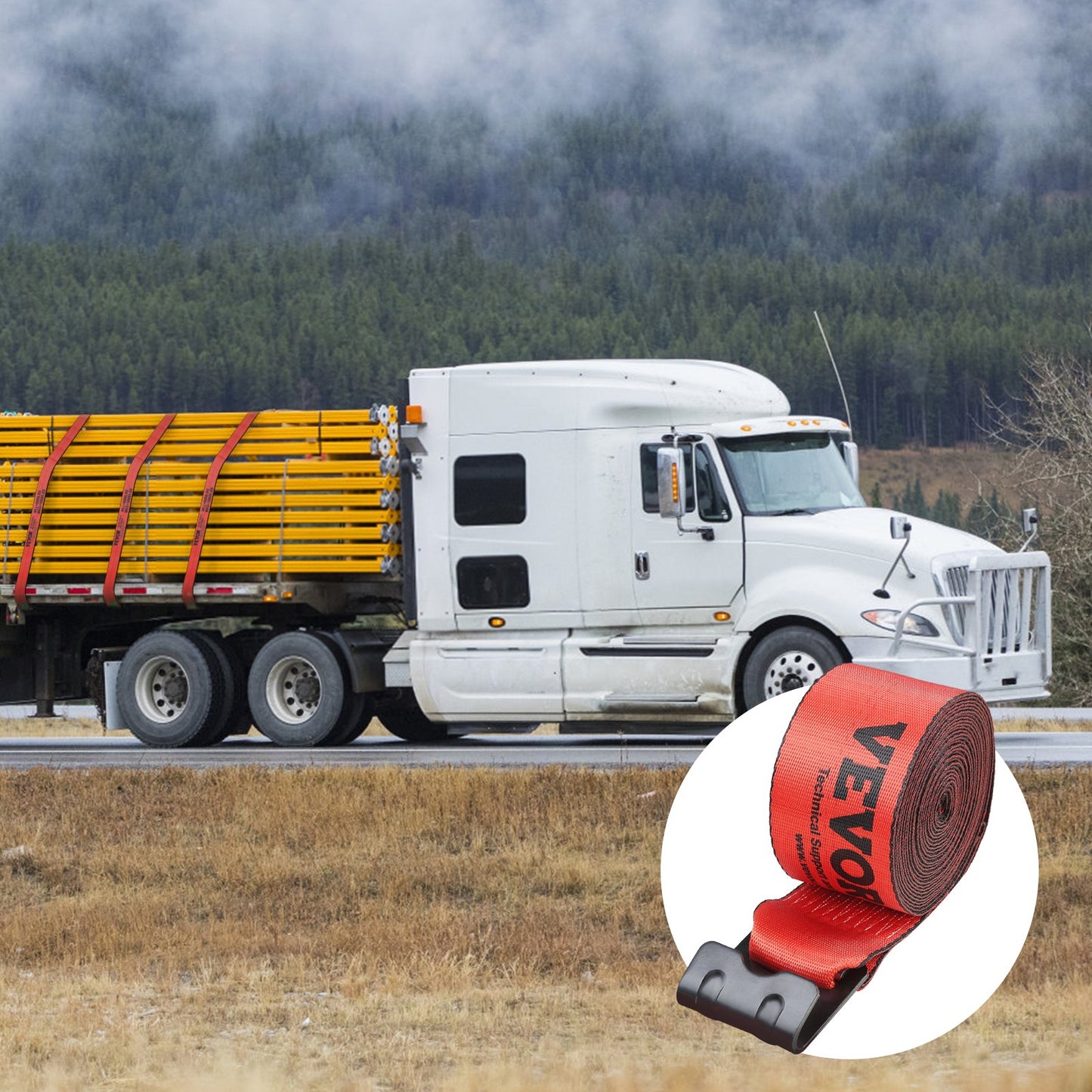 Heavy-Duty Winch Straps 4ft x 30in 6000 lbs Load Capacity Flat Hook Tie Downs Red 10 Pack