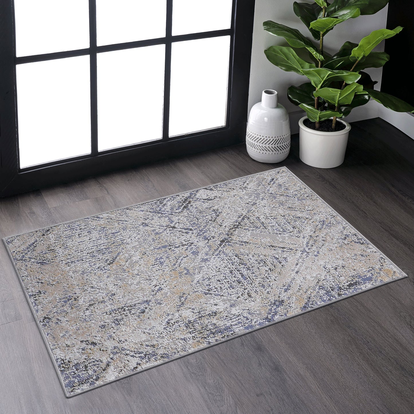 PAYAS 2X3 Blue Grey Geometric Doormat Rug