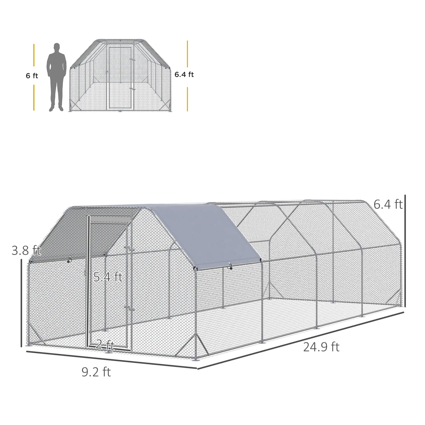 Large Metal Chicken Coop with Waterproof Cover - 24.9' x 9.2'