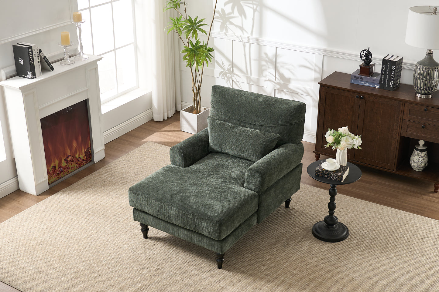 Modern Green Chaise Lounge Chair - Upholstered Sofa Recliner