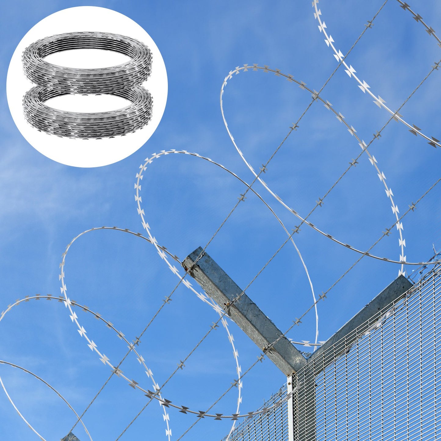 Galvanized Razor Wire Fencing - 98 Ft Security Barrier for Gardens - Silver