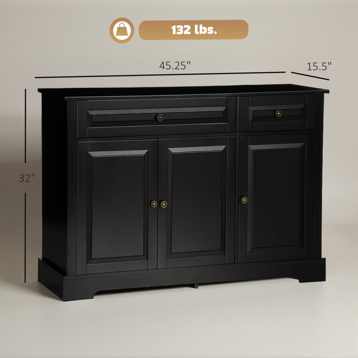 Modern Black Sideboard Buffet Cabinet with Adjustable Shelves