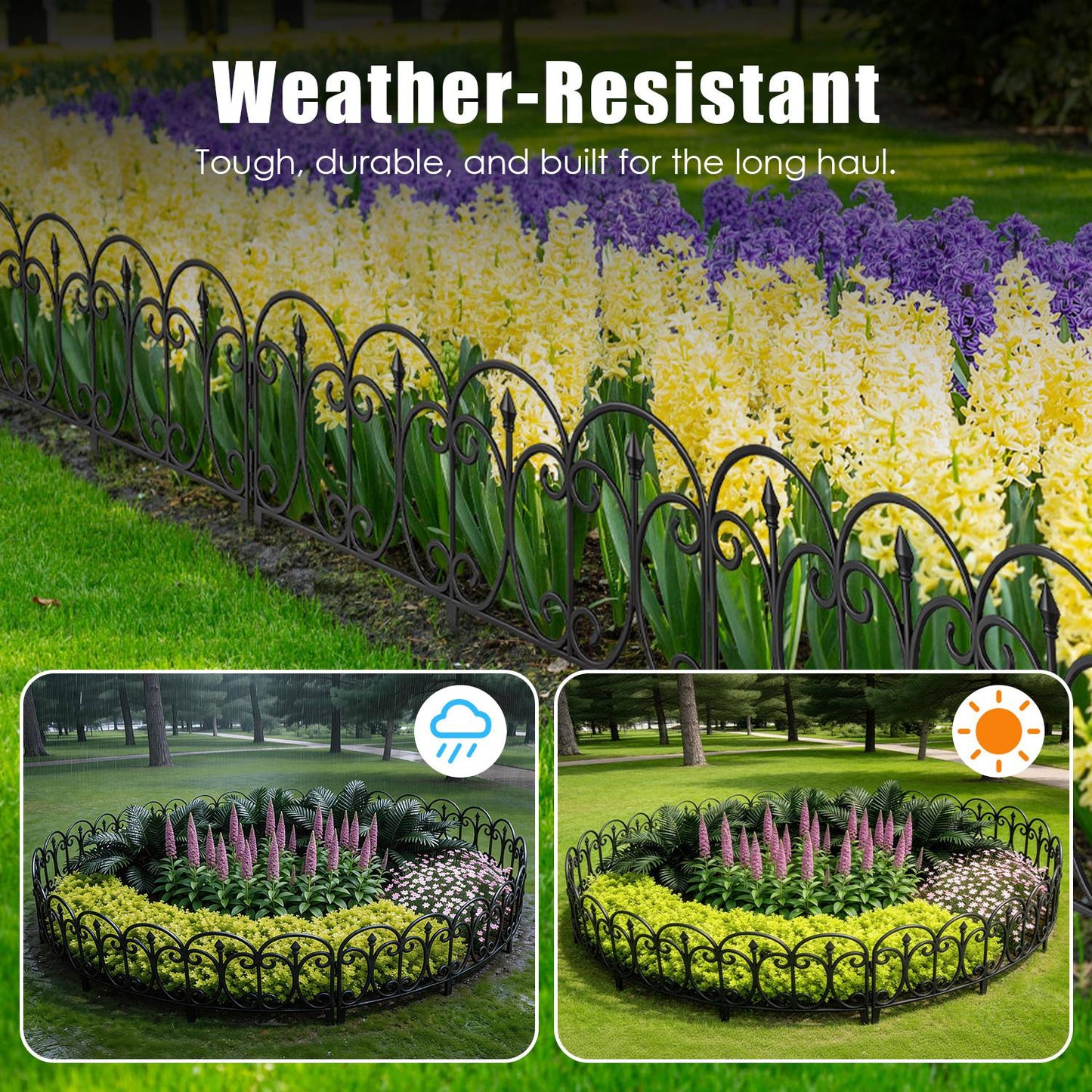 Garden Fence Panels 10 Pack Decorative Lawn Edging Border with Gloves, No-Dig Landscape Fencing, 19.3FT