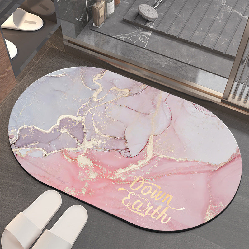 Anti Slip Water Absorbing Toilet Mat - Oval Bathroom Rug, Non-Slip Silicone