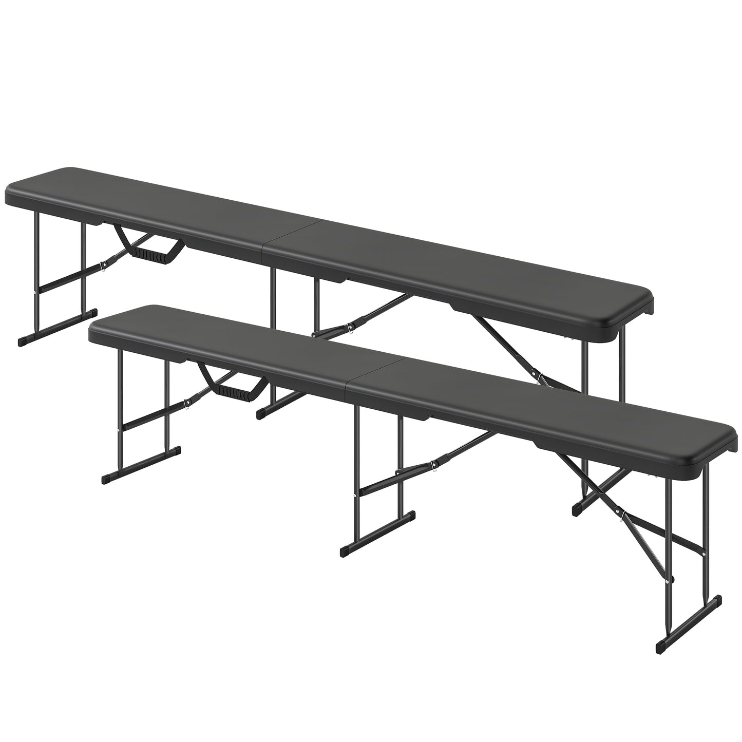 Portable Folding Camping Benches - Set of 2, 6 ft Black