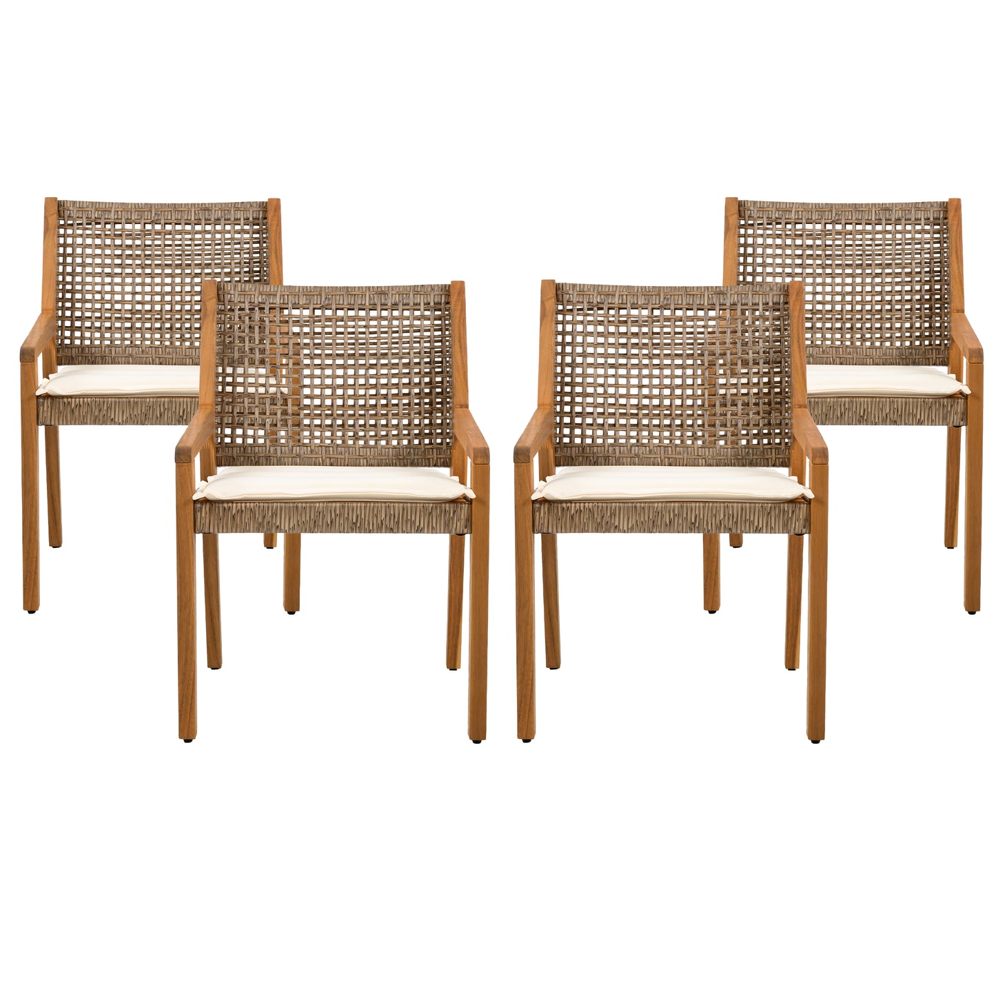 OUTDOOR DINING CHAIR SET-Acacia Wood And Wicker With Cream Cushion