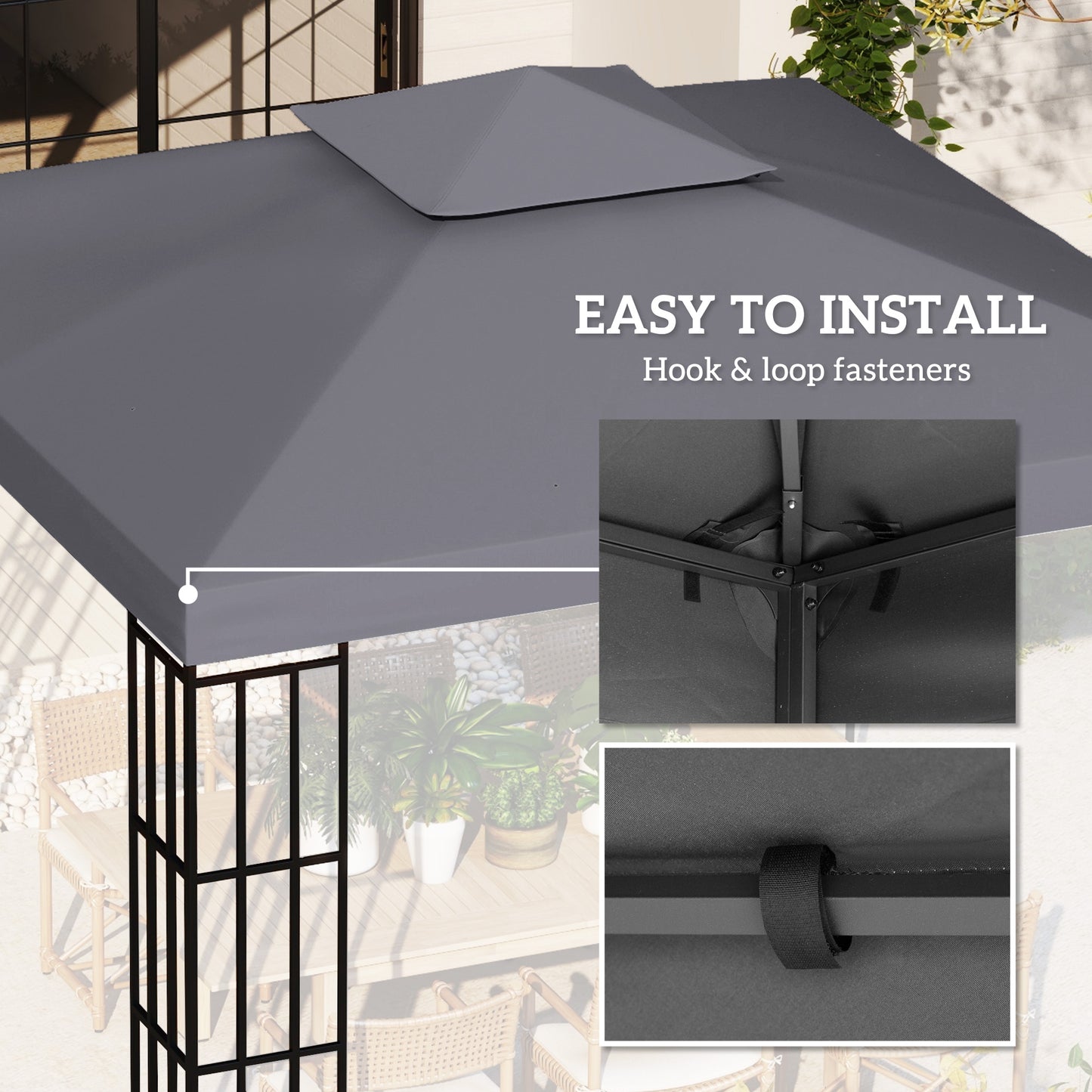 Replacement Canopy for 9.8' x 9.8' Gazebo - Charcoal 2-Tier