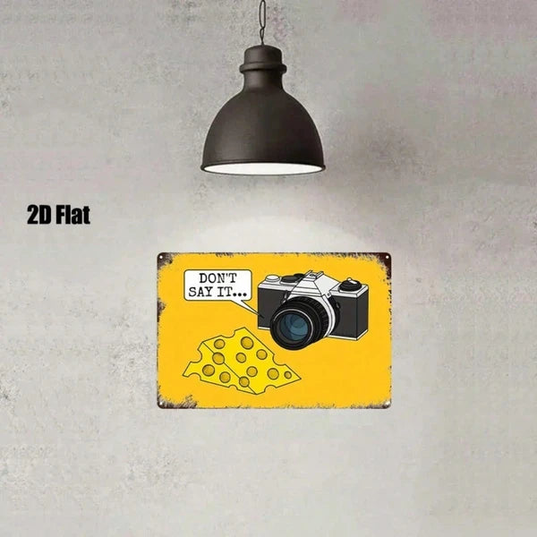 Vintage Camera & Cheese Metal Tin Sign - 8x12 Inch Wall Art
