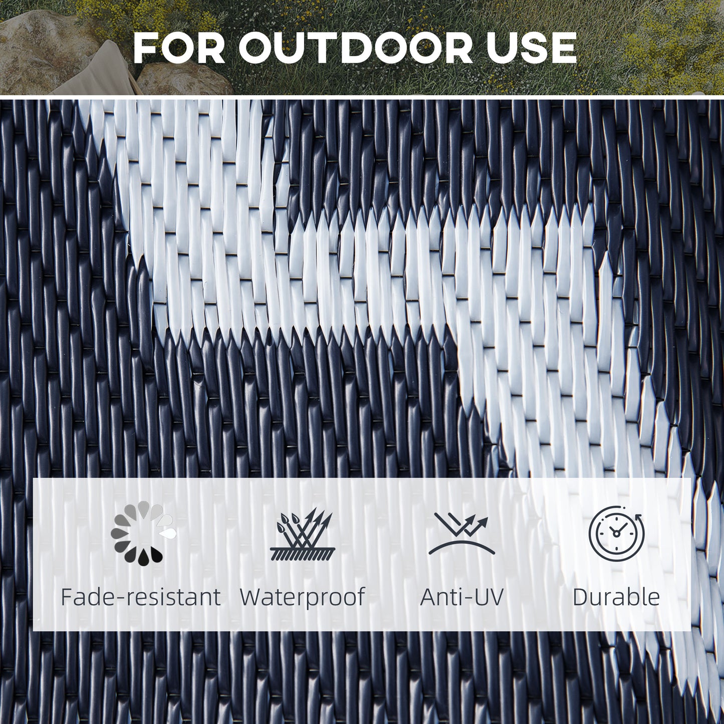 Reversible Waterproof Outdoor Rug - 9x12 Blue & White Mat for Camping, Picnic, Beach