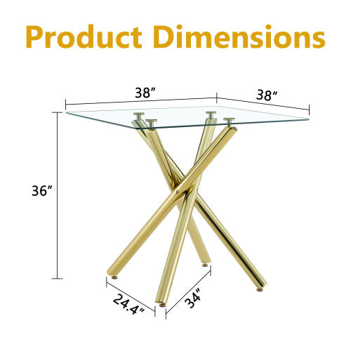 Modern Gold Bar Table With Tempered Glass Top, Sturdy Cross Metal
